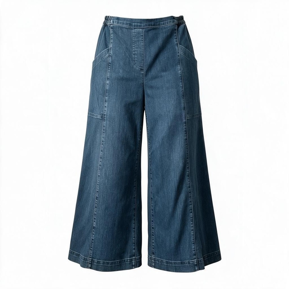 Lisa Bayne Dream Knit Denim Utility Wide Leg Pull On Pants Size M Medium Boho